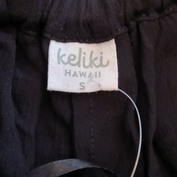 Keliki Hawaiian Romper Maxi Dress Women's Sz S Black Krinkle Tropical Beachwear - Picture 2 of 14